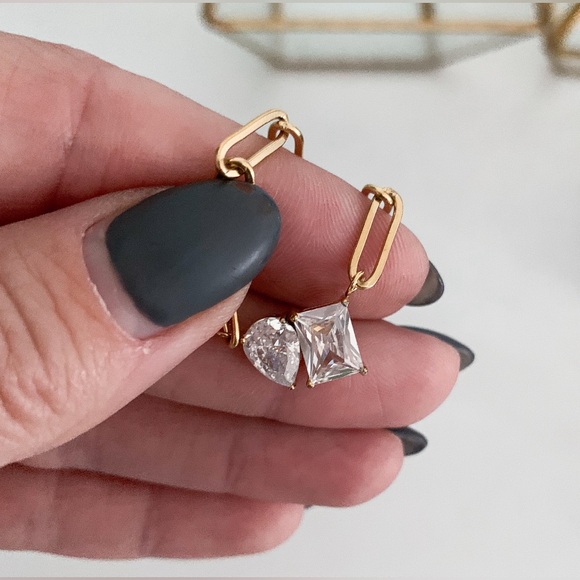 18K Gold Plated CZ Gemstone paperclip necklace - Picture 5 of 7